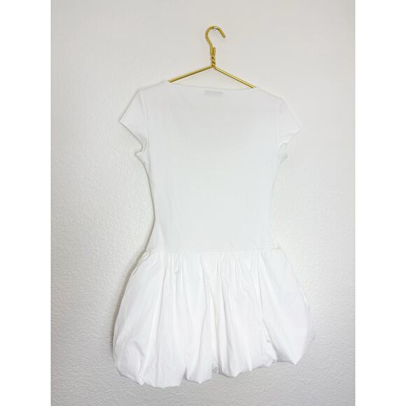 Mango White Bubble Hem Mini Dress Size Small Square Neck Stretch - Picture 13 of 14